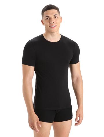 Men's Icebreaker Merino Anatomica Short Sleeve Crewe T-Shirt Underwear Black | CA 1644PJJQ